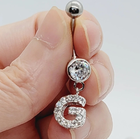 New 925 Sterling Silver Initial belly button ring "G" - Picture 3 of 3